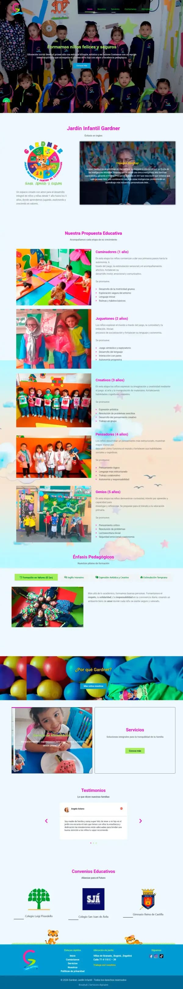 Captura del proyecto Gardner Jardín Infantil