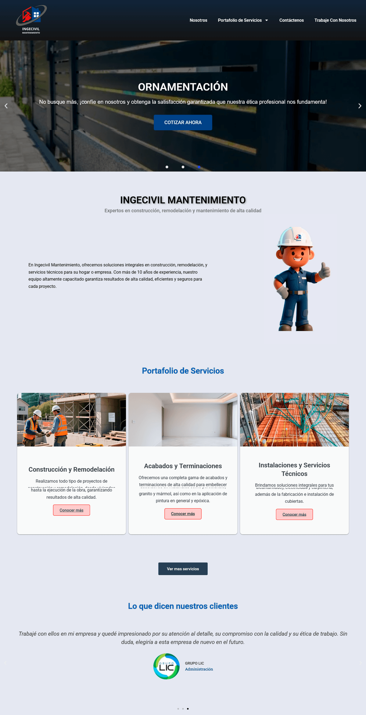 Captura del proyecto Ingecivil Mantenimiento